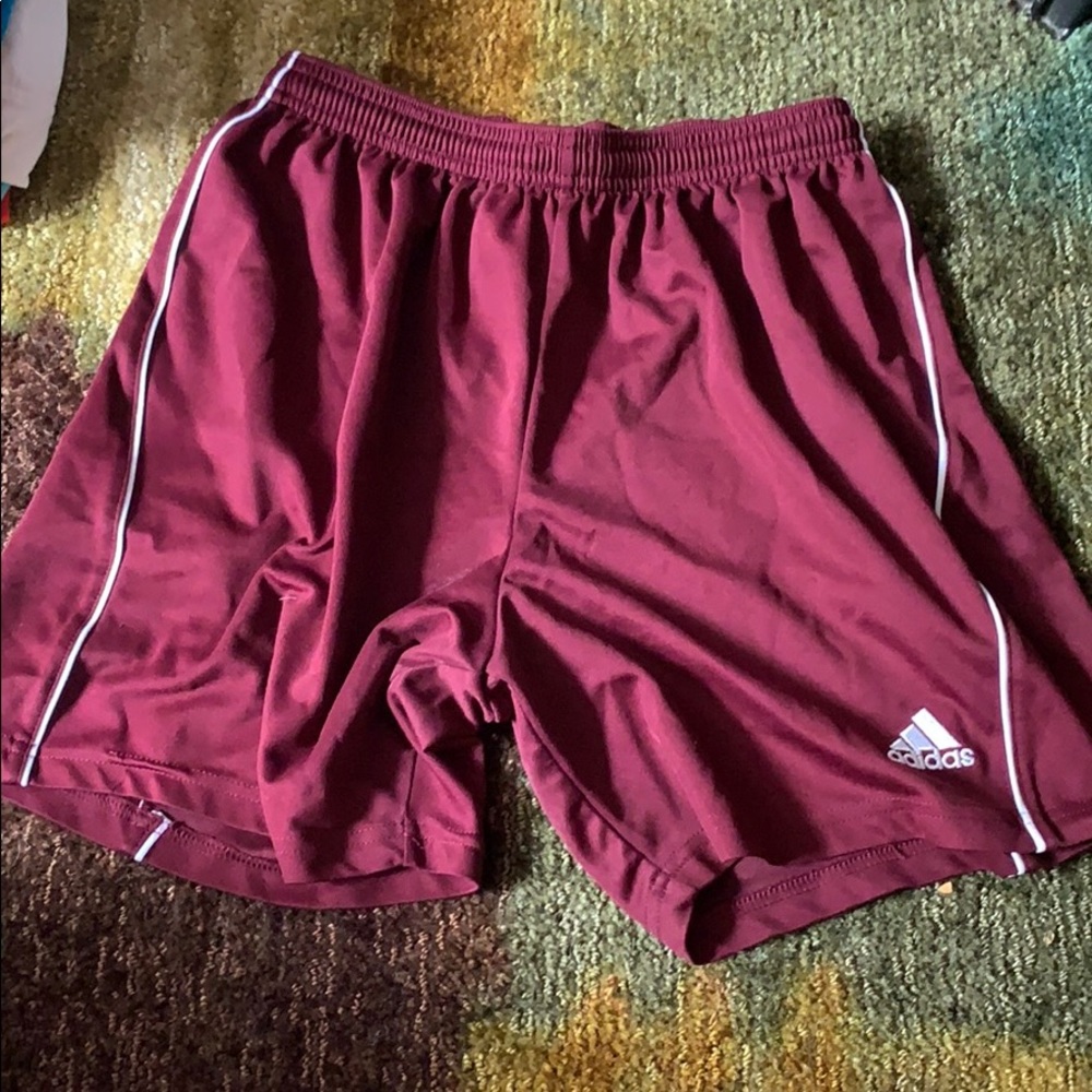 Maroon adidas soccer shorts